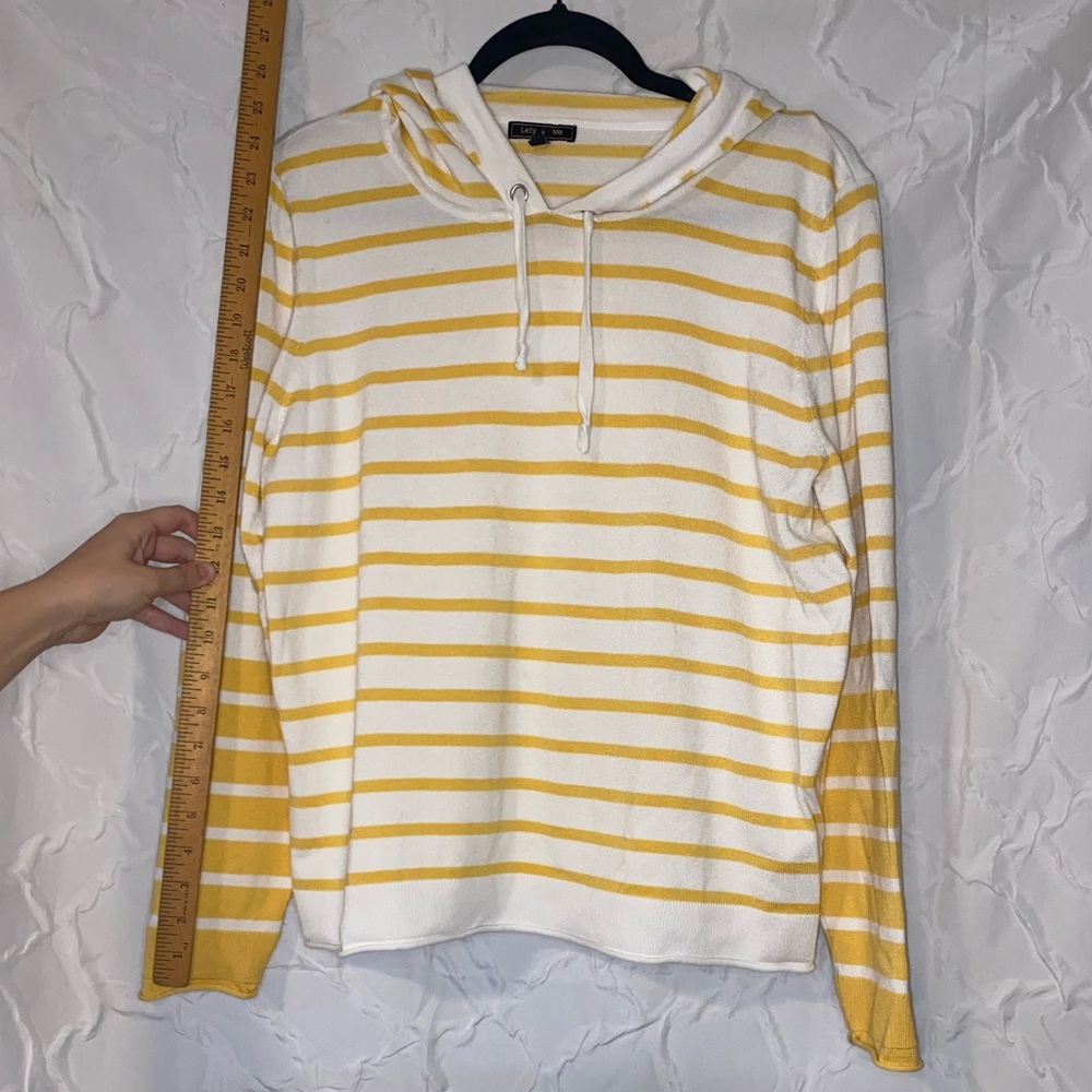 Lety & Me Hoodie Yellow and White XL Striped Lightweight Drawstring Sweatshirt